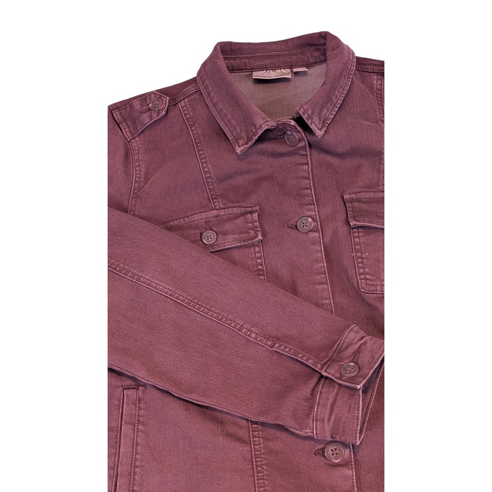 Belle By Kim‎ Gravel Women Burgundy Denim Jacket, Collared, Long Sleeves, Casual - Picture 2 of 11